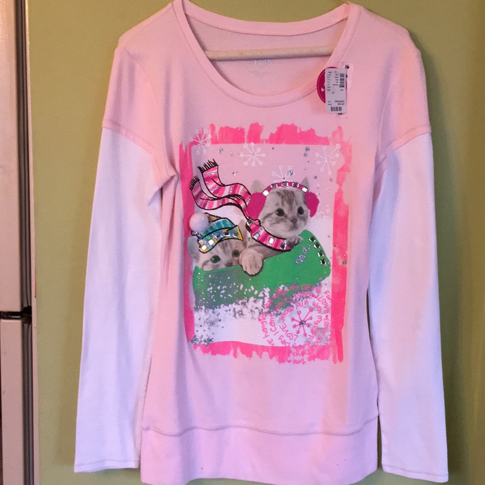 Pink girls justice size 16 long sleeve kitty shirt